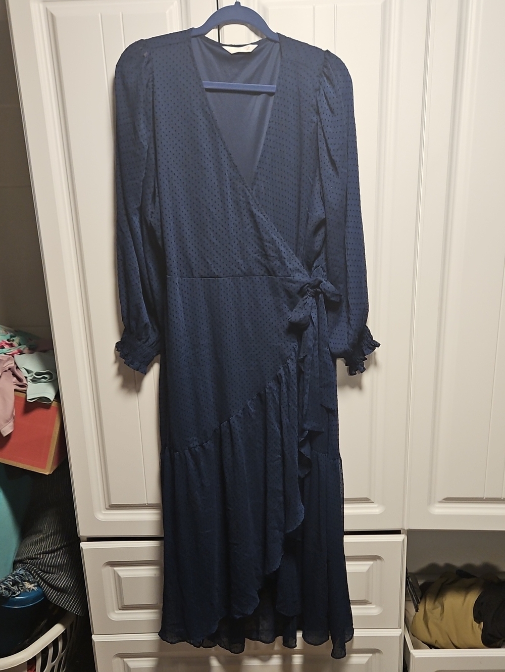 LC Lauren Conrad Navy Wrap Maxi Dress with Ruffle Trim